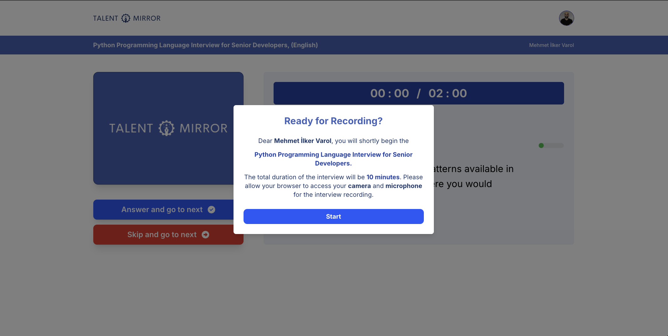 Interface Start Interface